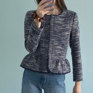JOIE Blue and White  Tweed Peplum Blazer